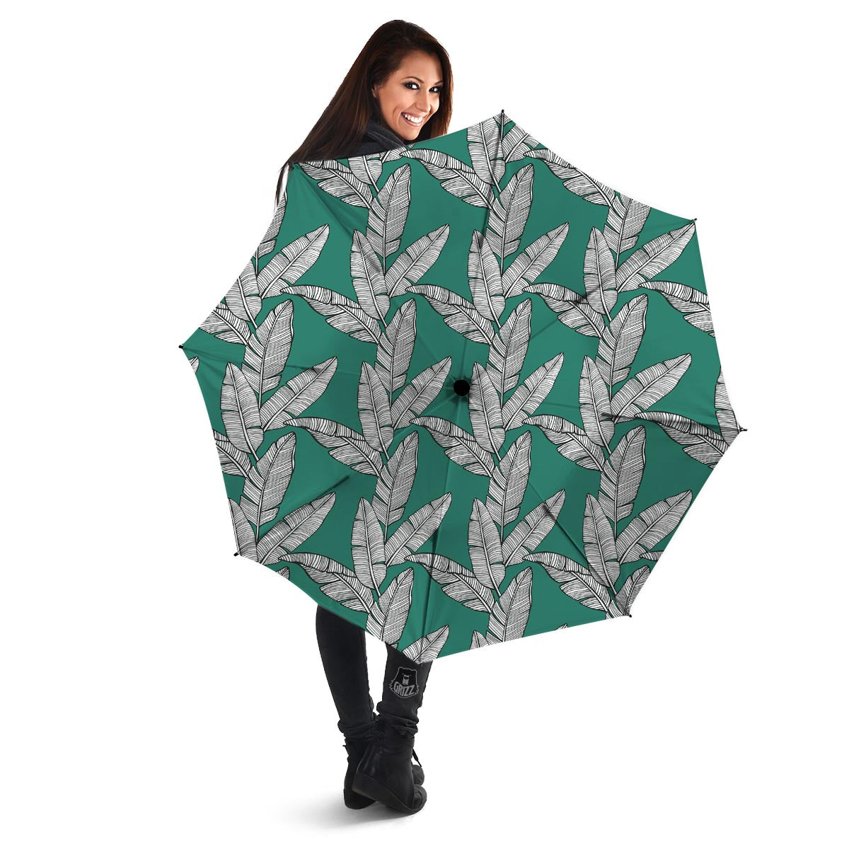 Banana Leaves Teal Print Pattern Umbrella-grizzshop