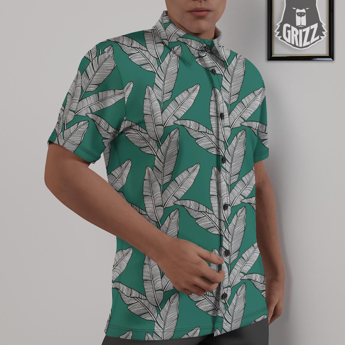 Banana Leaves Teal Print Pattern Untucked Shirts-grizzshop