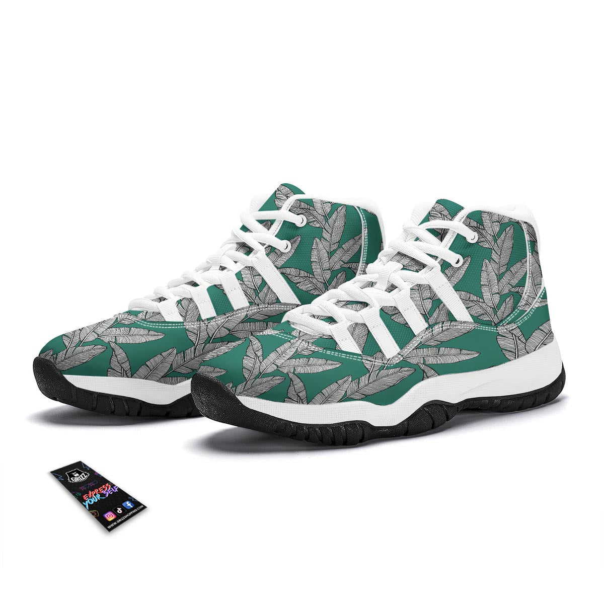 Banana Leaves Teal Print Pattern White Bball Shoes-grizzshop
