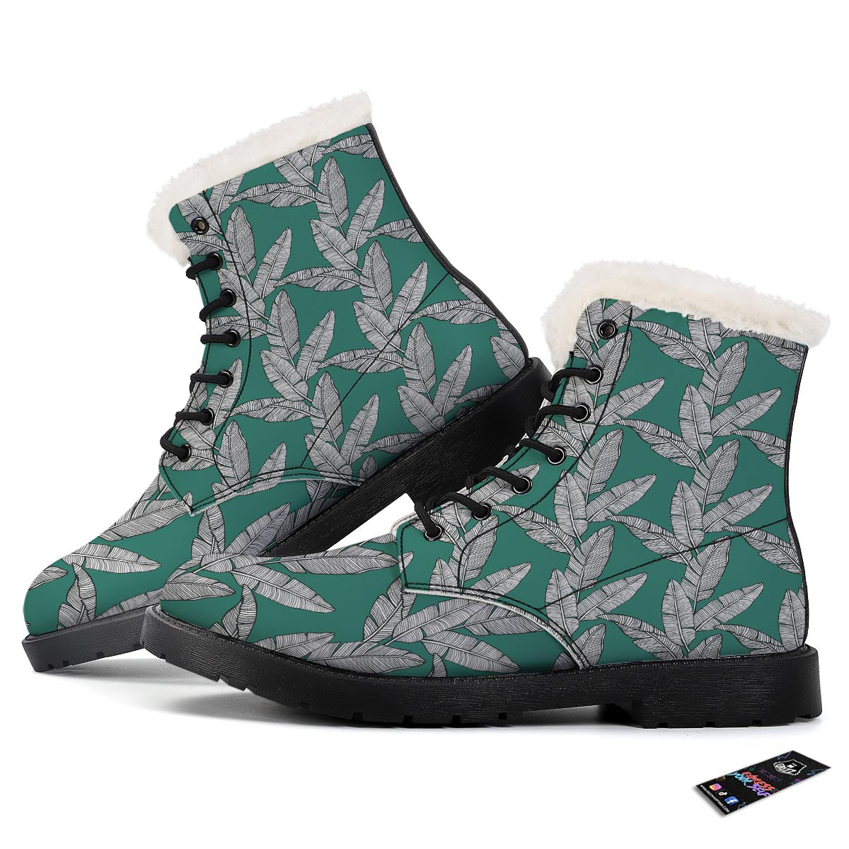 Banana Leaves Teal Print Pattern Winter Boots-grizzshop