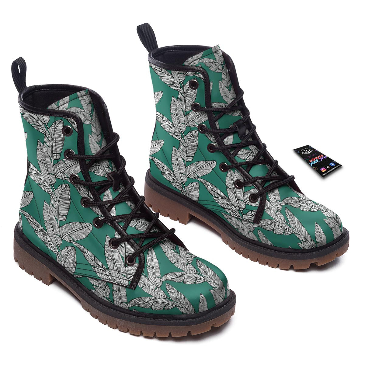 Banana Leaves Teal Print Pattern Work Boots-grizzshop