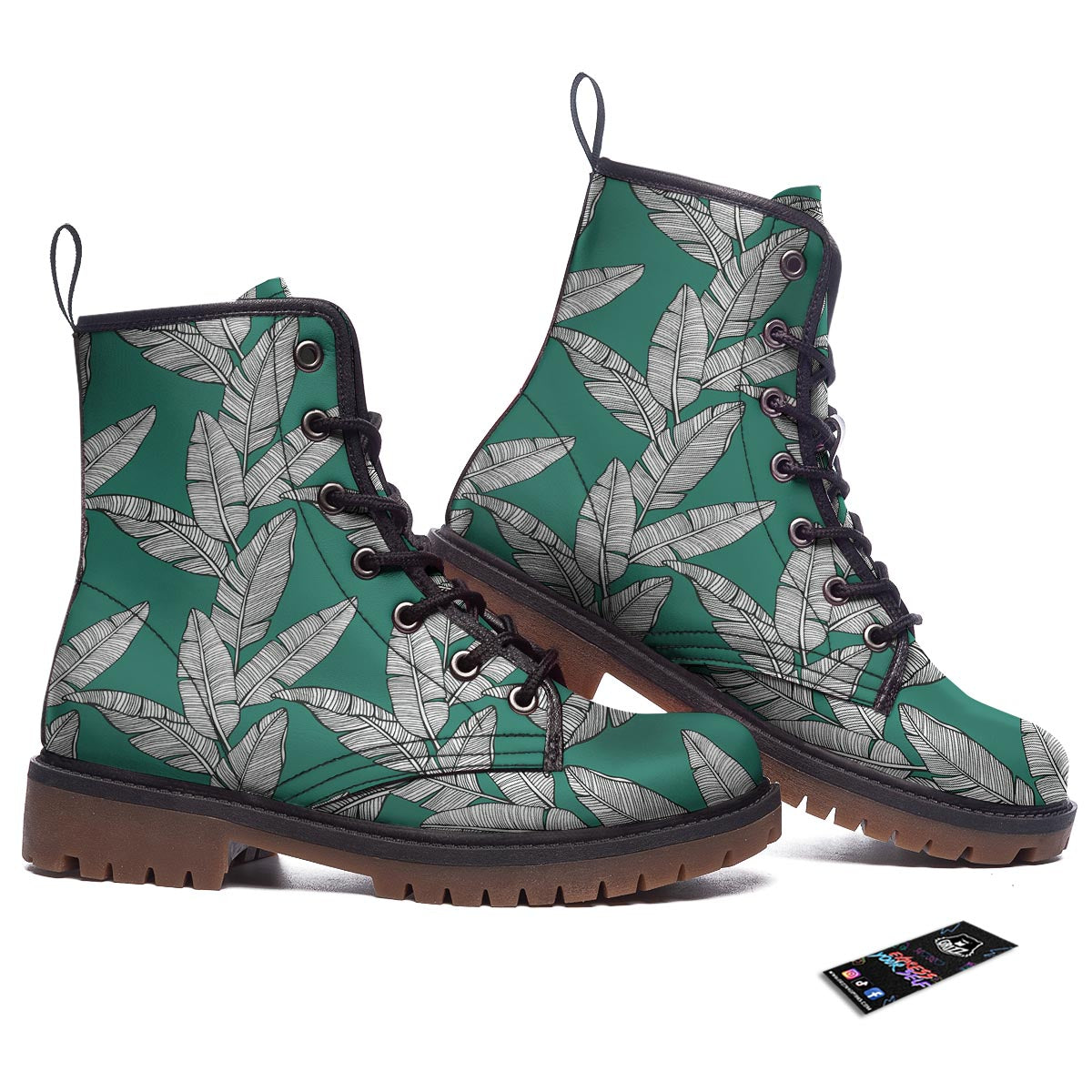 Banana Leaves Teal Print Pattern Work Boots-grizzshop