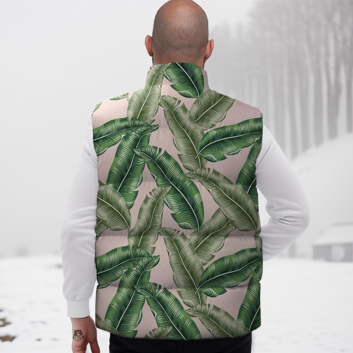 Banana Leaves Tropical Print Pattern Down Vest