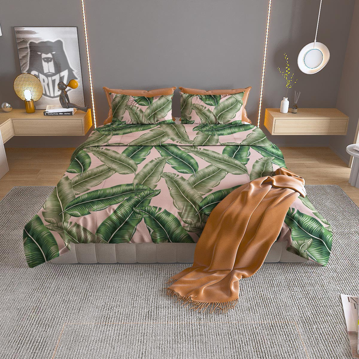 Banana Leaves Tropical Print Pattern Duvet Cover Bedding Set