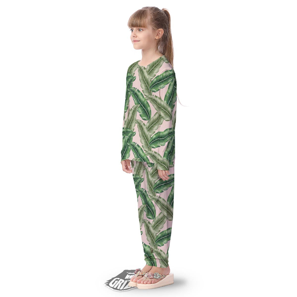 Banana Leaves Tropical Print Pattern Kid's Pajamas-grizzshop