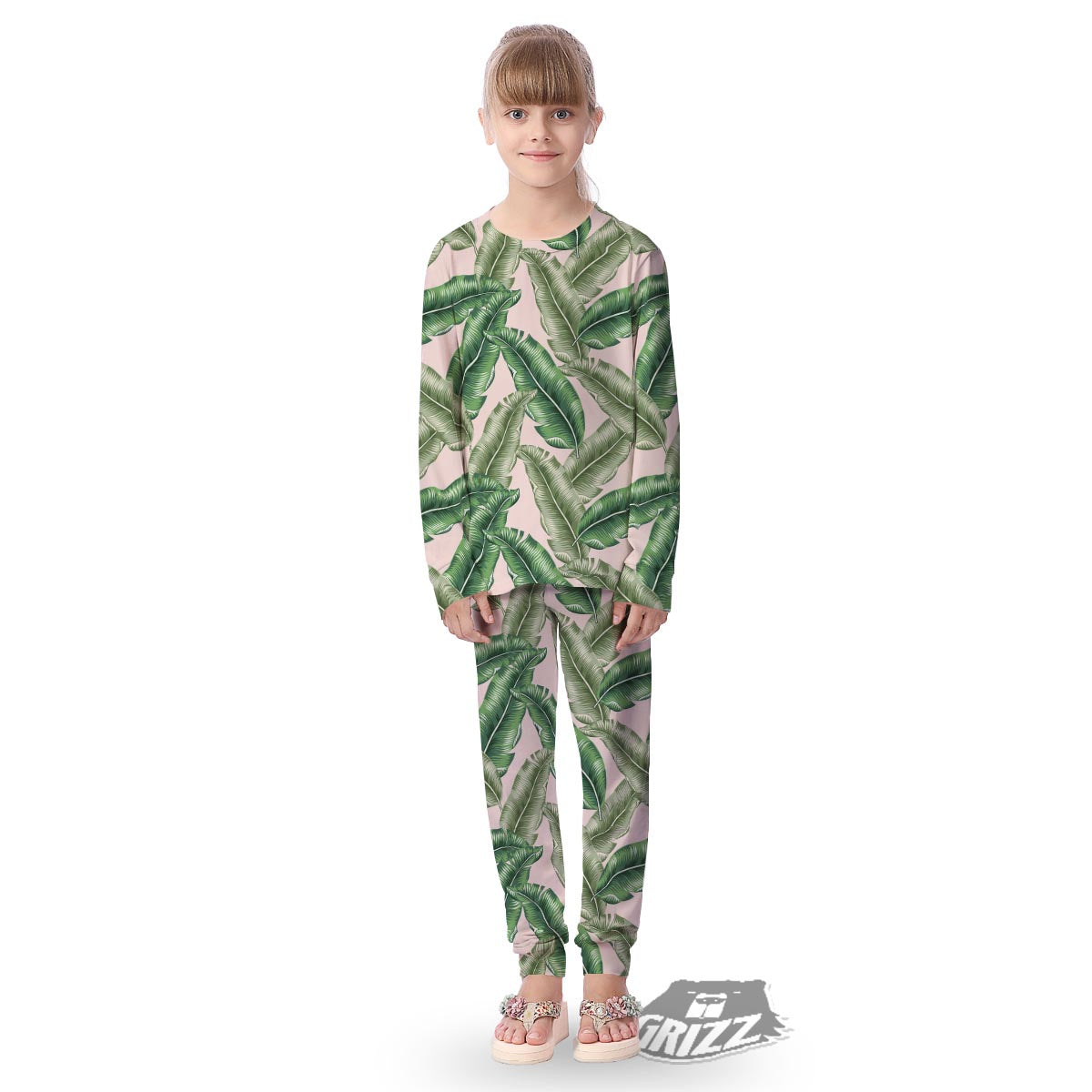 Banana Leaves Tropical Print Pattern Kid's Pajamas-grizzshop