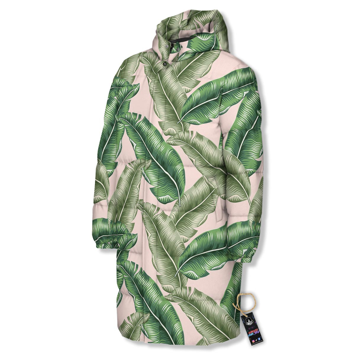Banana Leaves Tropical Print Pattern Long Down Jacket-grizzshop