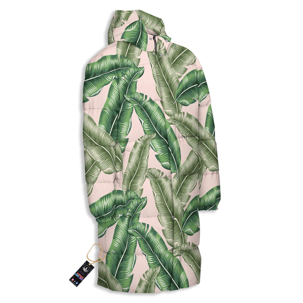Banana Leaves Tropical Print Pattern Long Down Jacket-grizzshop