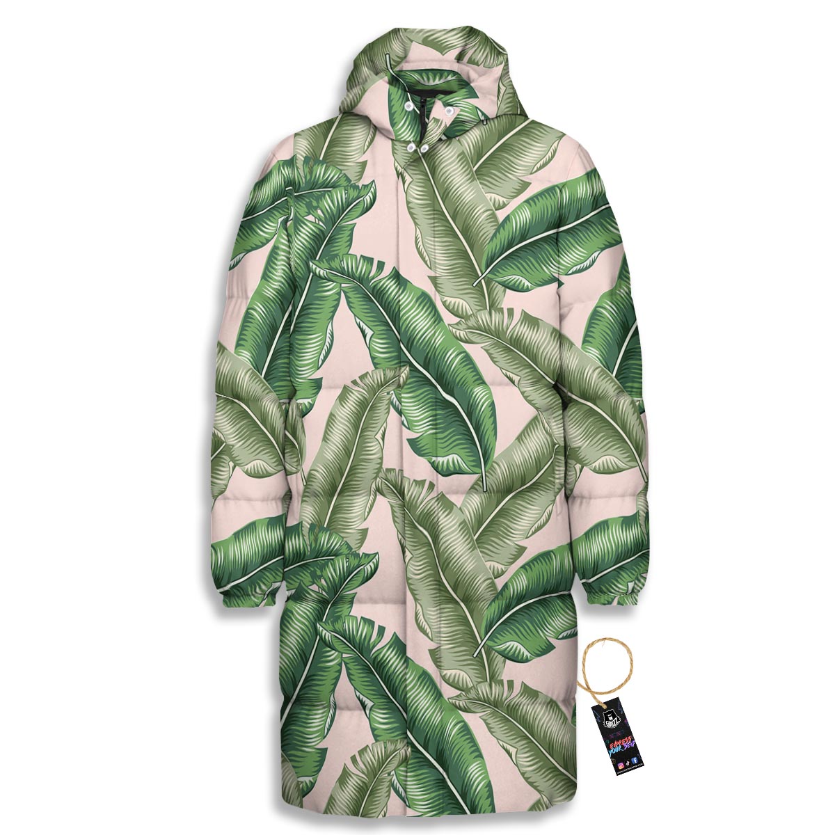 Banana Leaves Tropical Print Pattern Long Down Jacket-grizzshop