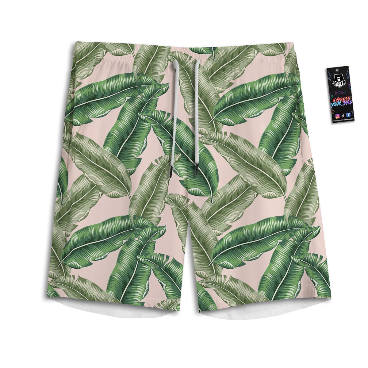 Banana Leaves Tropical Print Pattern Men's Athletic Shorts