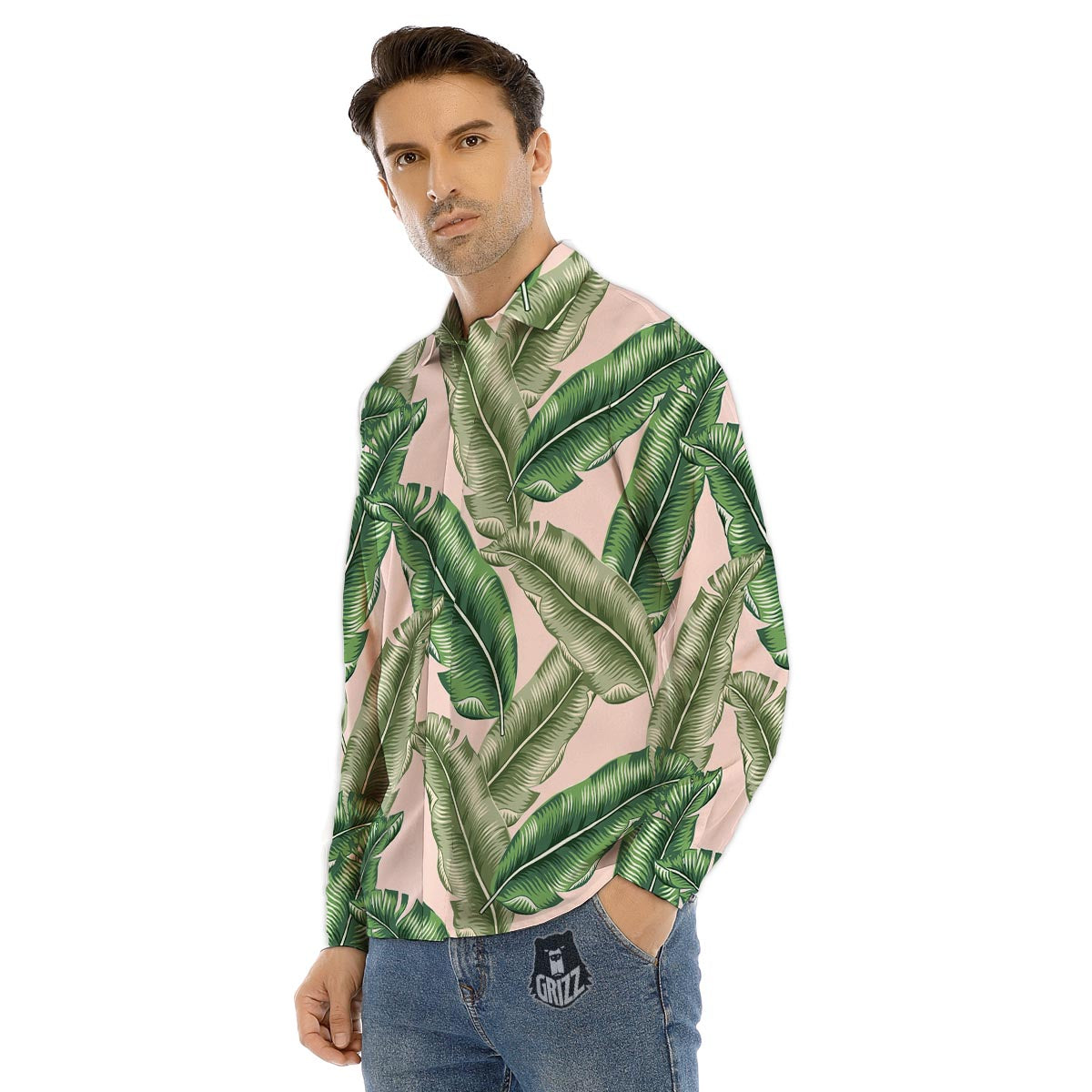 Banana Leaves Tropical Print Pattern Men's Dress Shirts-grizzshop