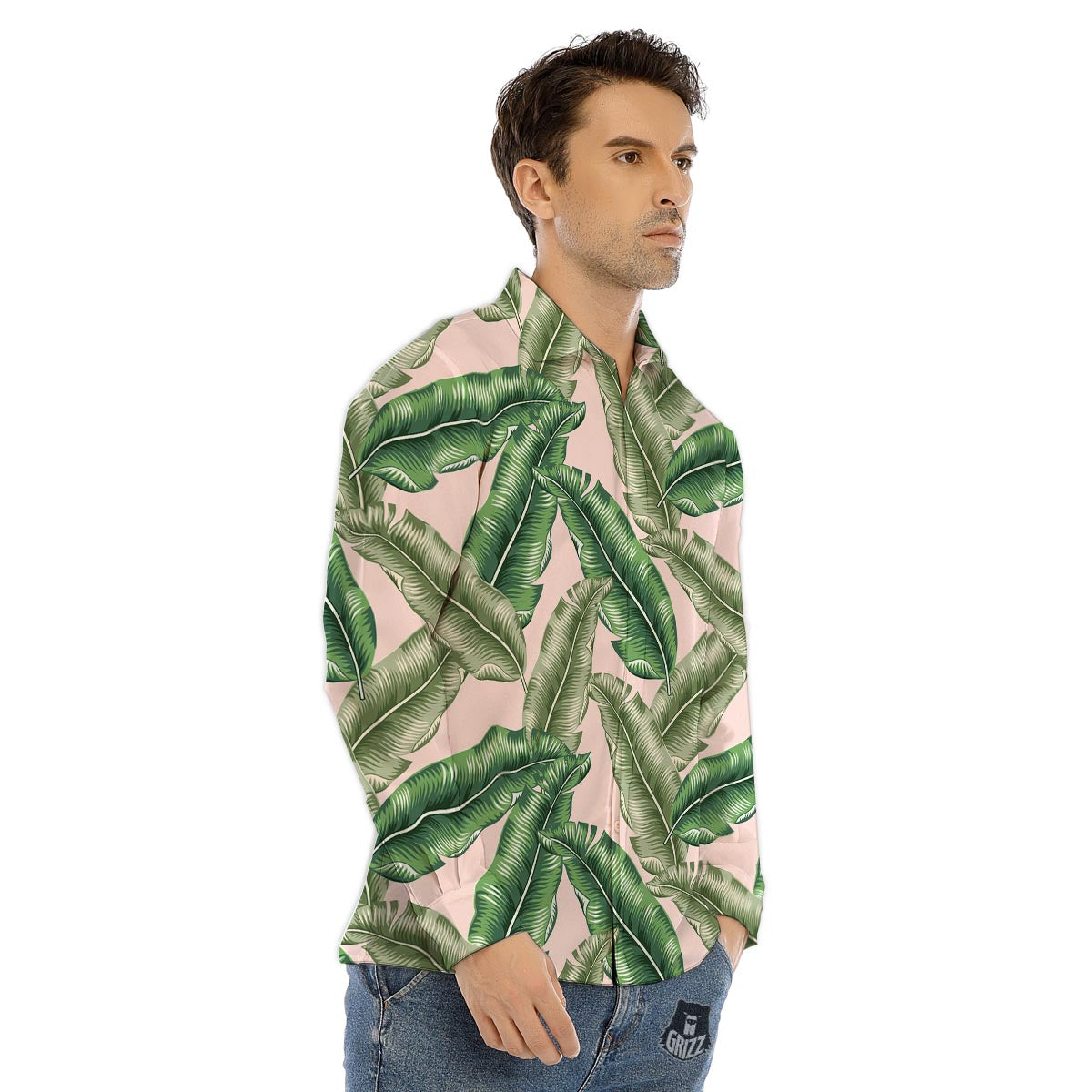 Banana Leaves Tropical Print Pattern Men's Dress Shirts-grizzshop