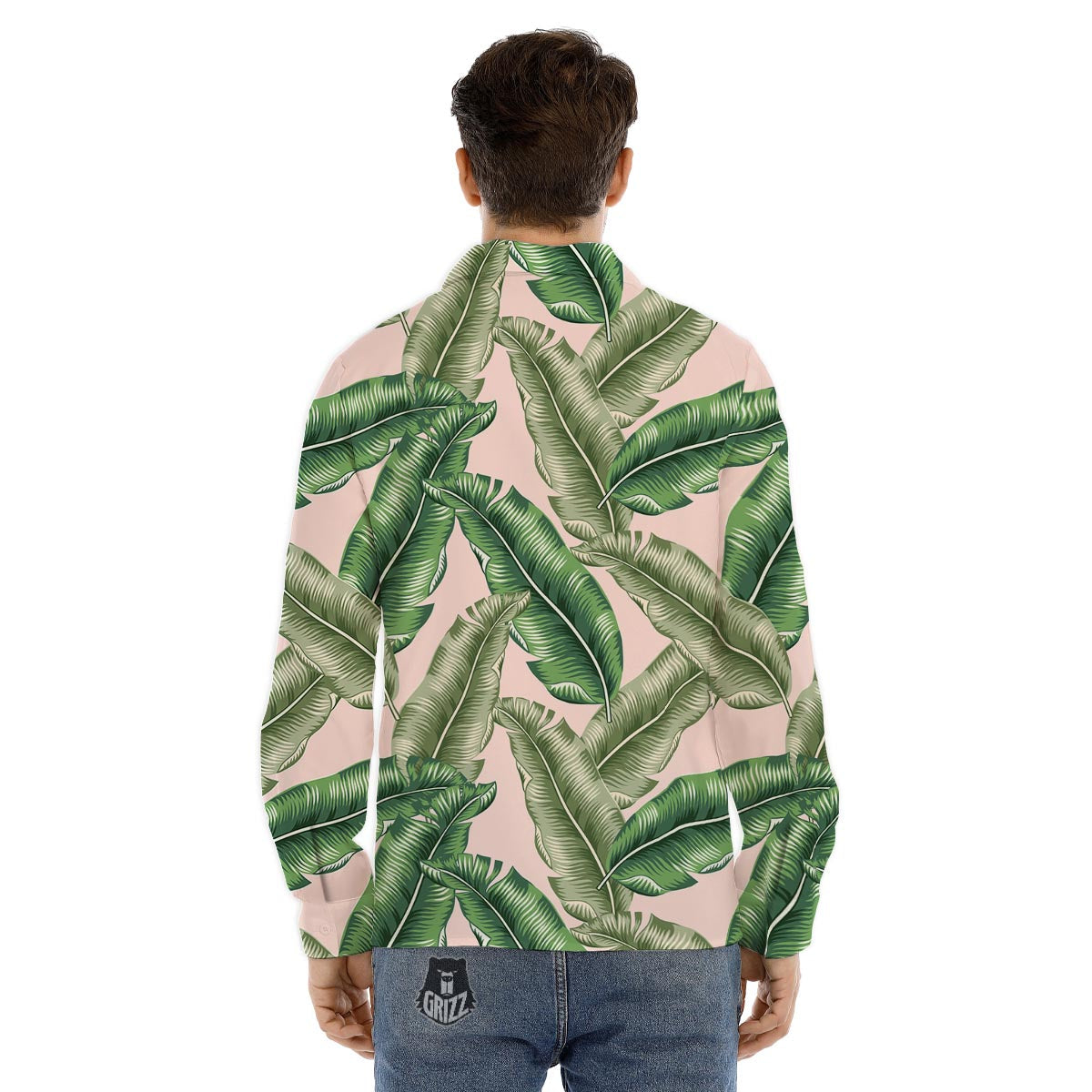 Banana Leaves Tropical Print Pattern Men's Dress Shirts-grizzshop