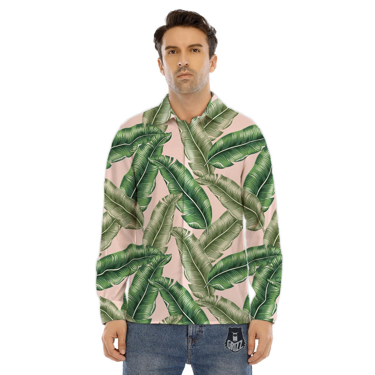 Banana Leaves Tropical Print Pattern Men's Dress Shirts-grizzshop
