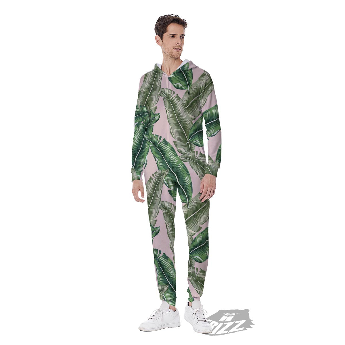 Banana Leaves Tropical Print Pattern Men's Jumpsuit-grizzshop