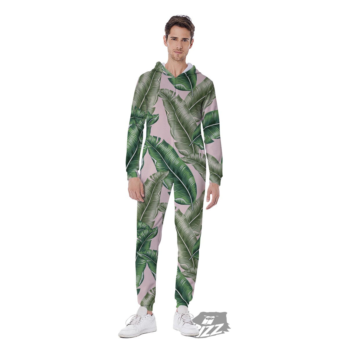 Banana Leaves Tropical Print Pattern Men's Jumpsuit-grizzshop