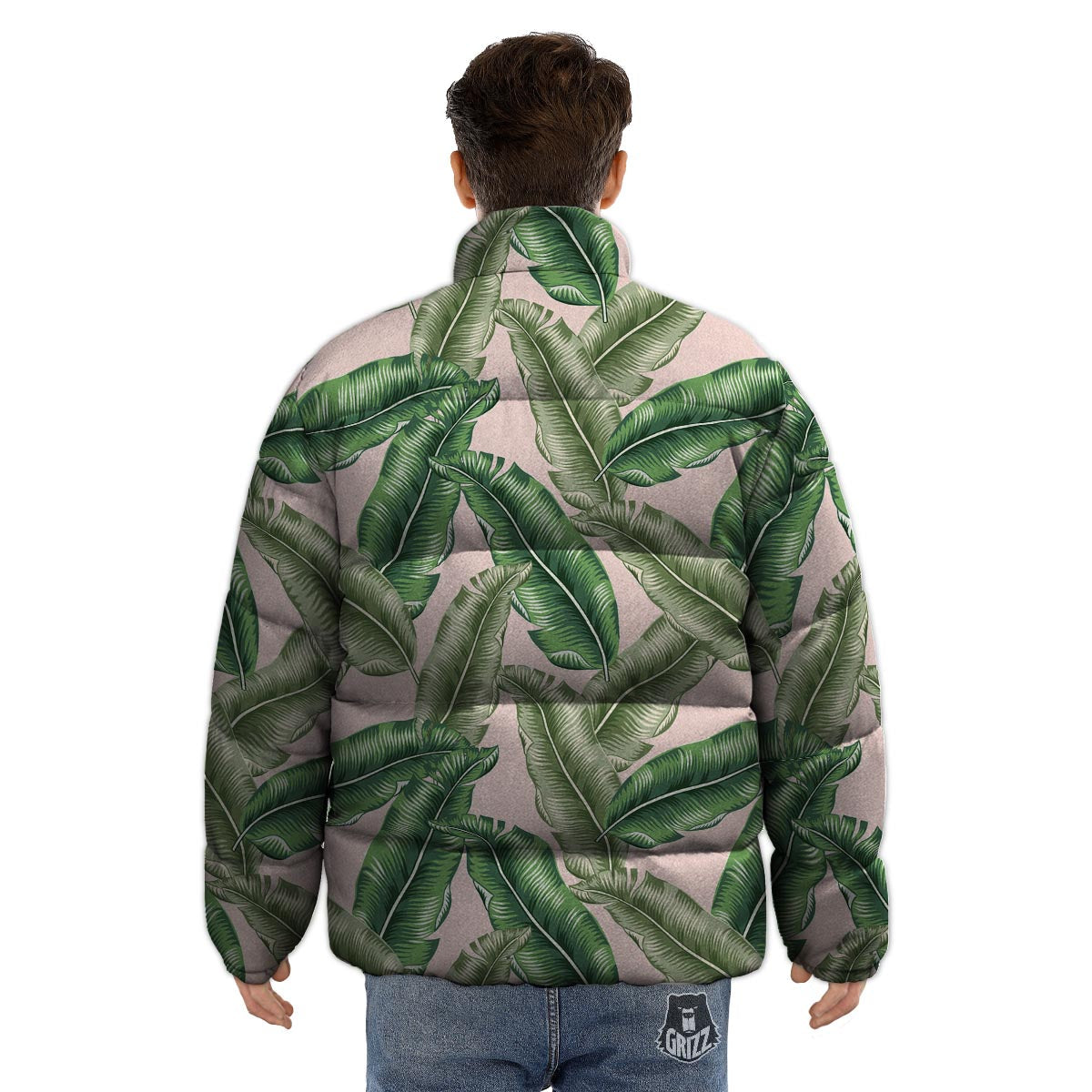 Banana Leaves Tropical Print Pattern Puffer Jacket-grizzshop