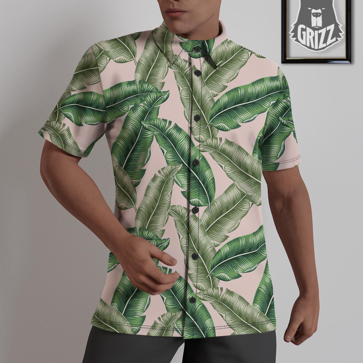 Banana Leaves Tropical Print Pattern Untucked Shirts-grizzshop