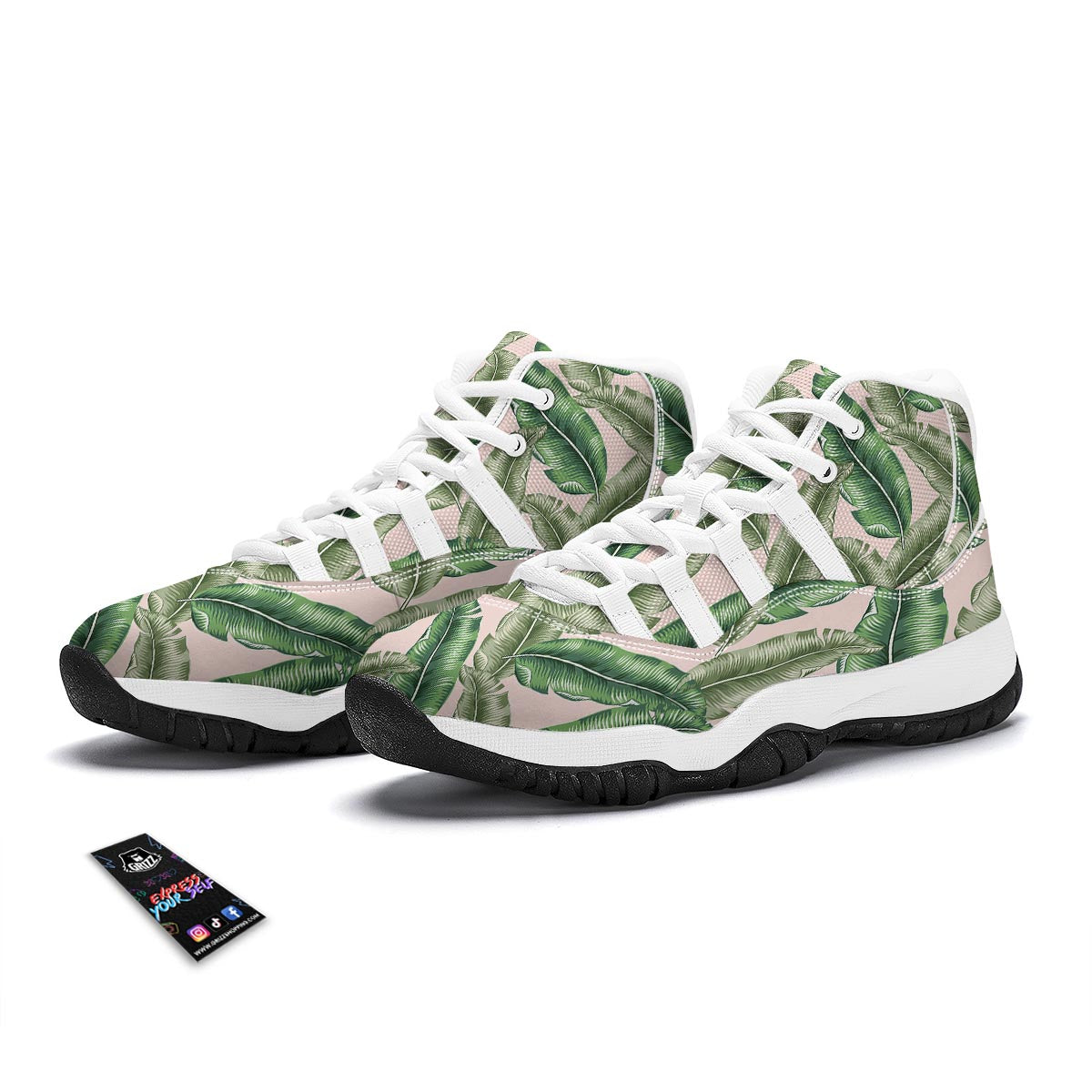 Banana Leaves Tropical Print Pattern White Bball Shoes-grizzshop