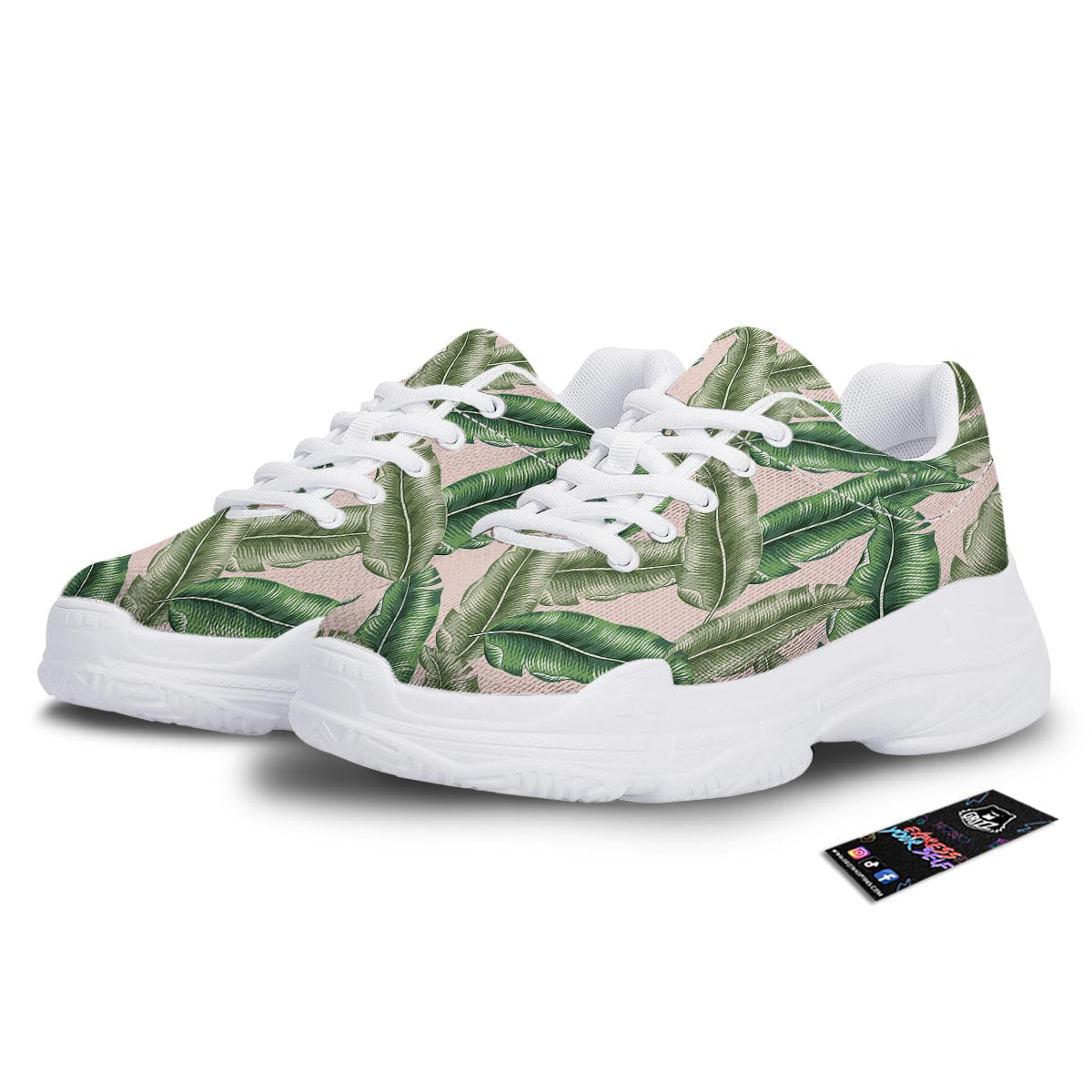 Banana Leaves Tropical Print Pattern White Chunky Shoes-grizzshop