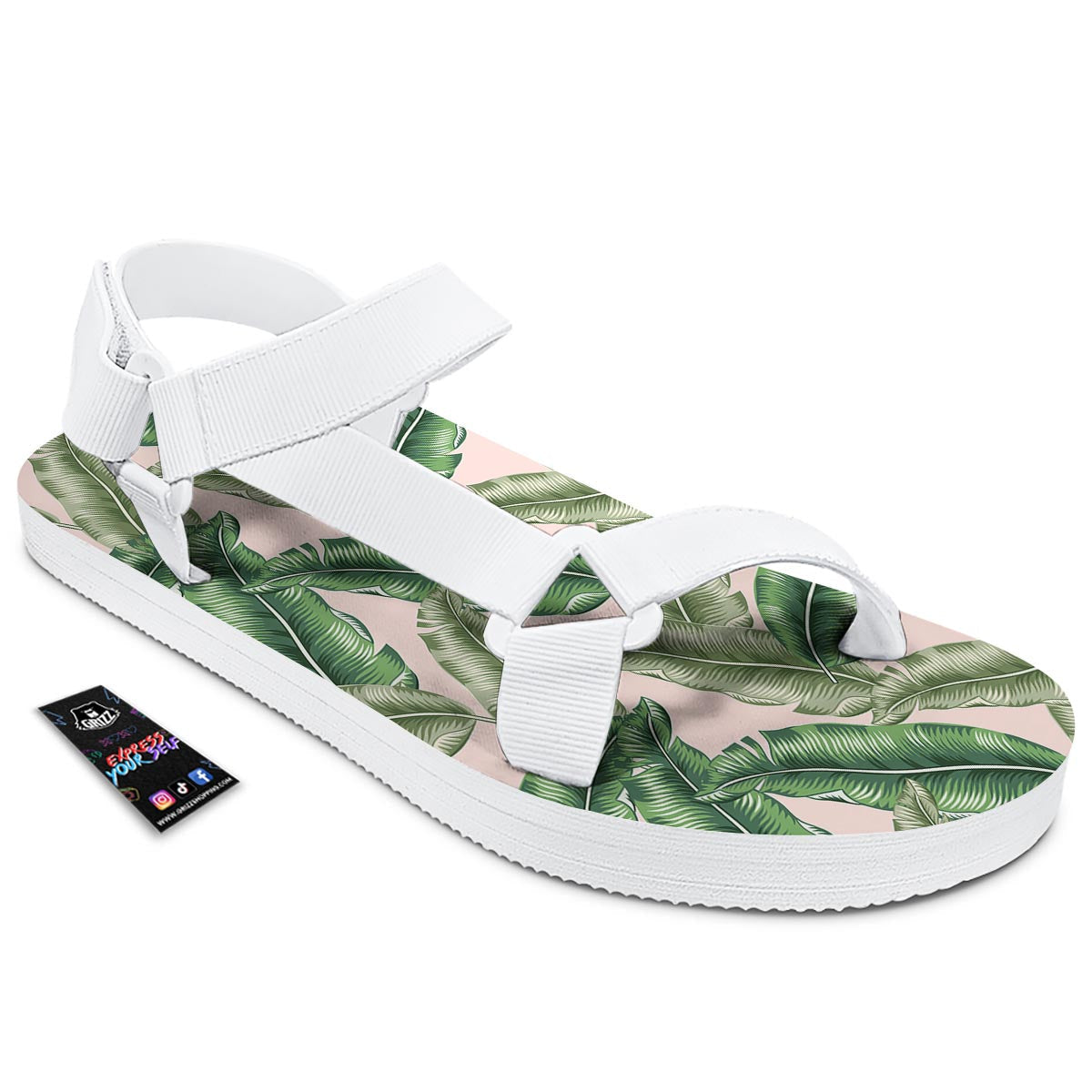 Banana Leaves Tropical Print Pattern White Open Toe Sandals-grizzshop