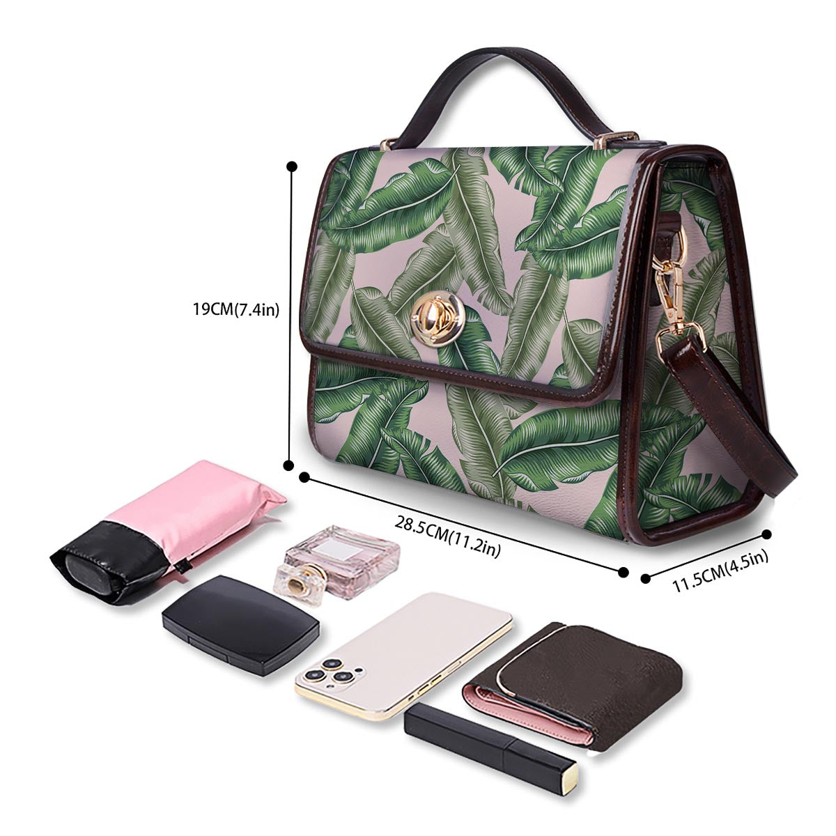 Banana Leaves Tropical Print Pattern Women's Satchel Bag-grizzshop