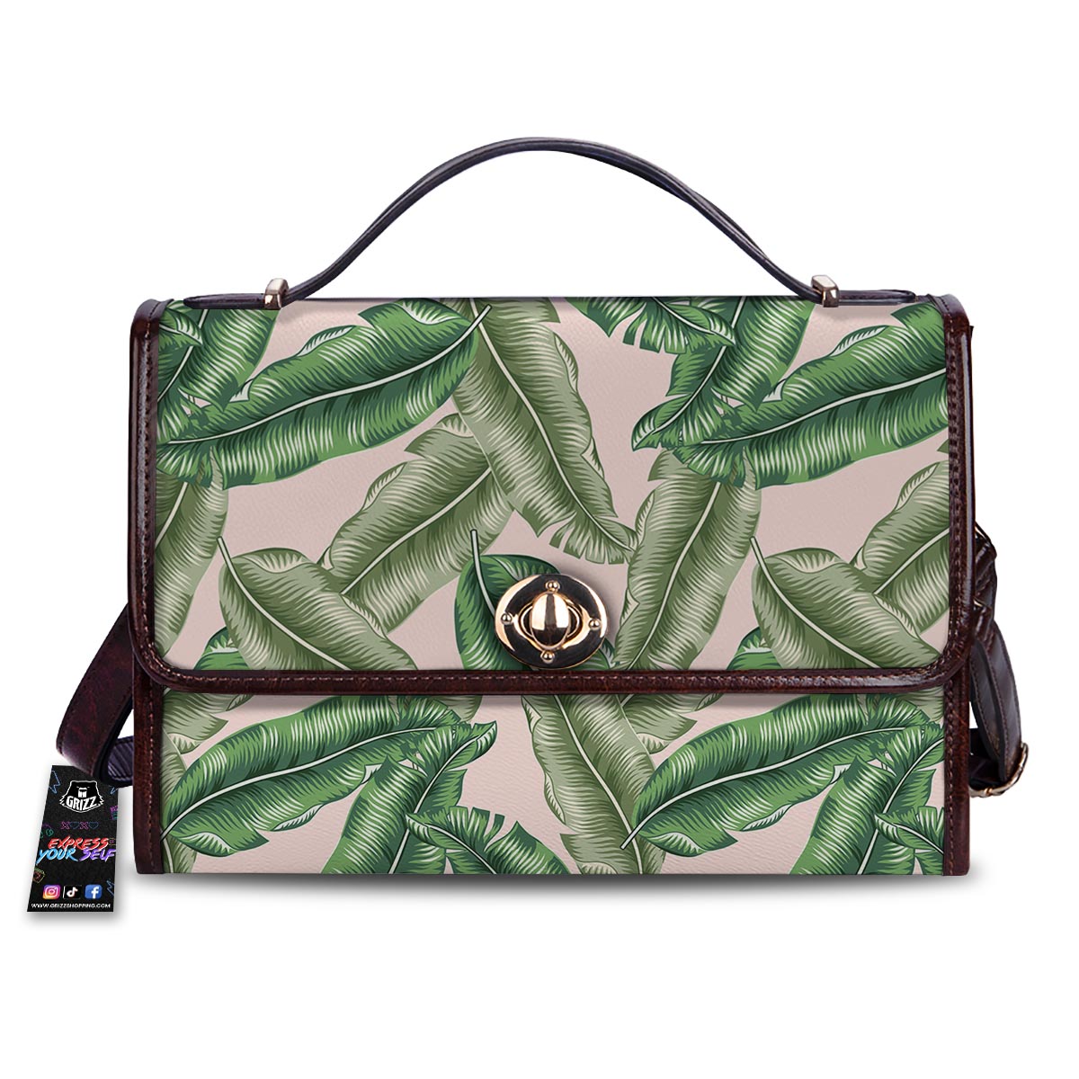 Banana Leaves Tropical Print Pattern Women's Satchel Bag-grizzshop