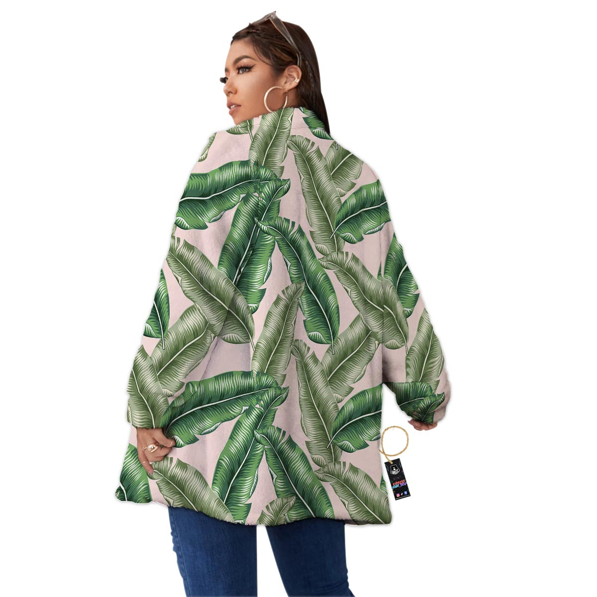 Banana Leaves Tropical Print Pattern Women's Sherpa Jacket-grizzshop