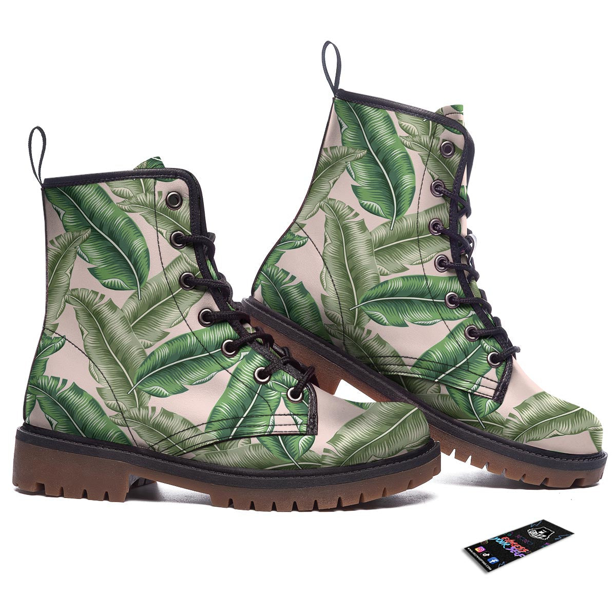 Banana Leaves Tropical Print Pattern Work Boots-grizzshop
