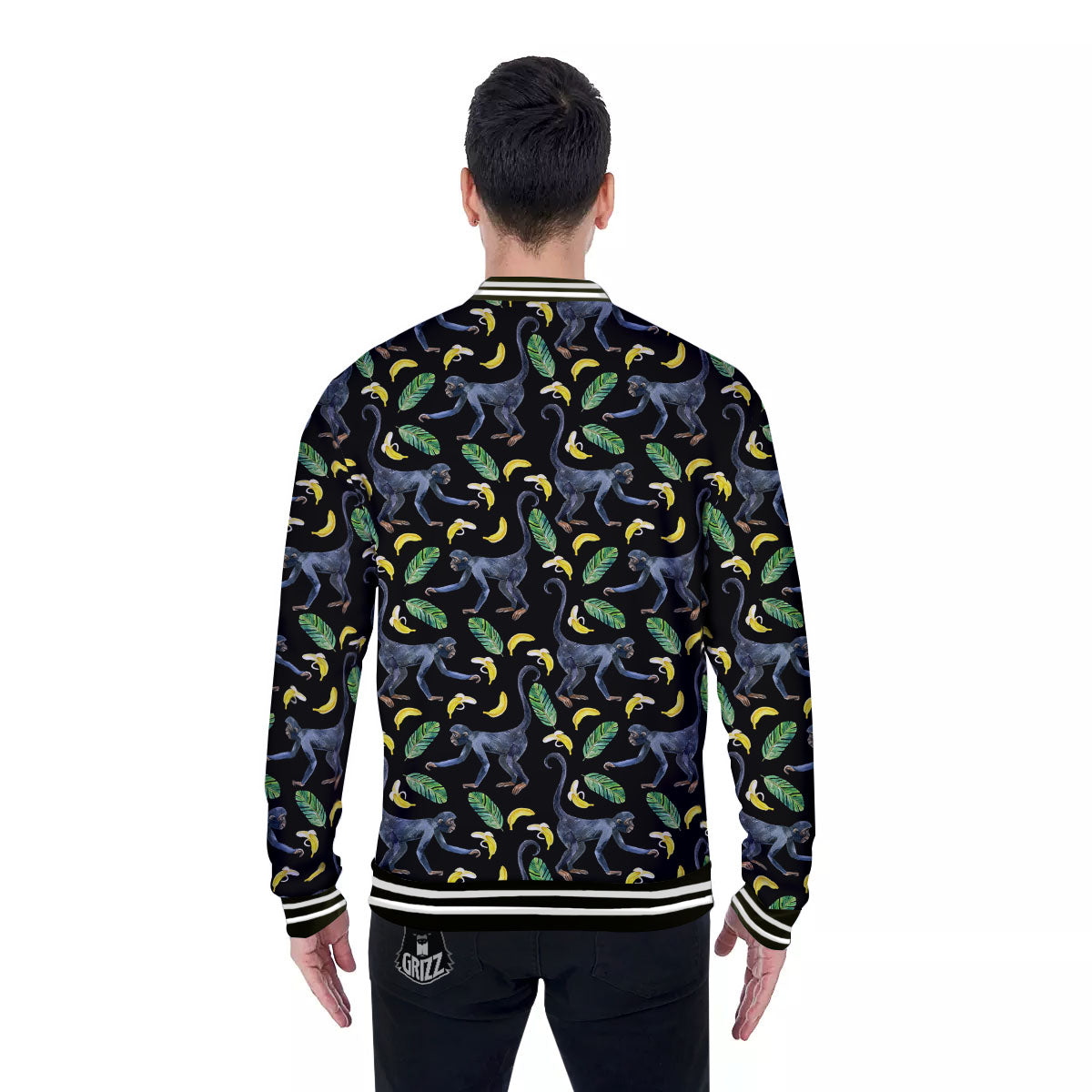 Banana Monkey Pattern Pattern Baseball Jacket-grizzshop