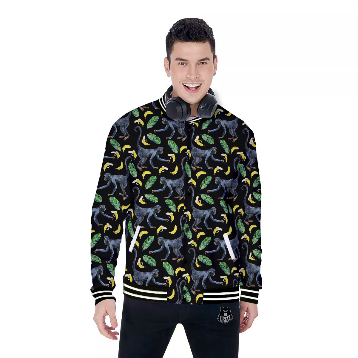 Banana Monkey Pattern Pattern Baseball Jacket-grizzshop