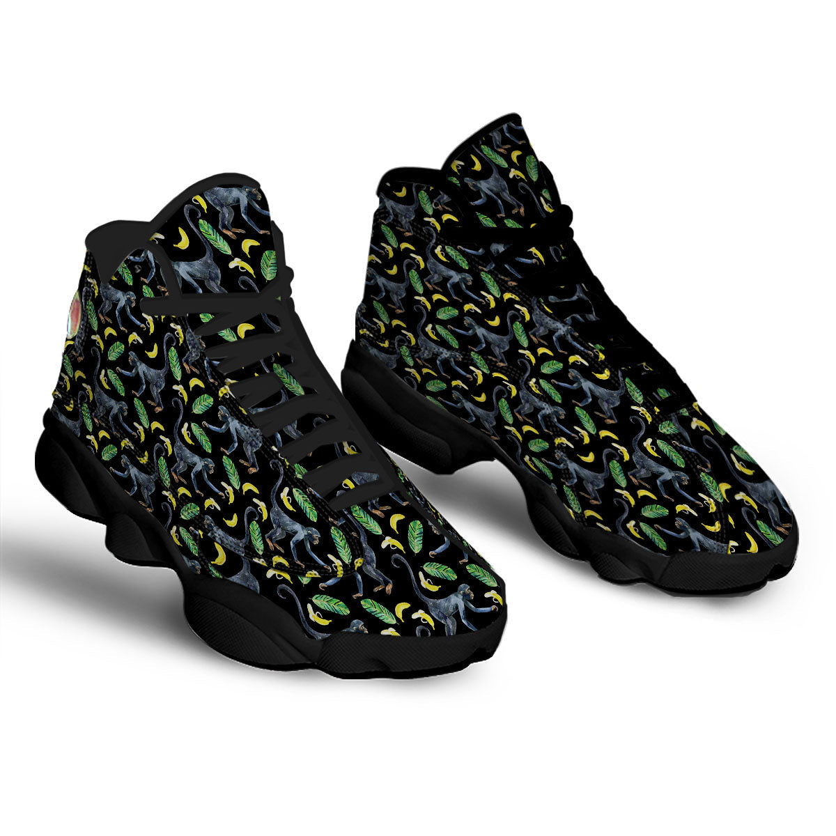 Banana Monkey Pattern Pattern Black Basketball Shoes-grizzshop