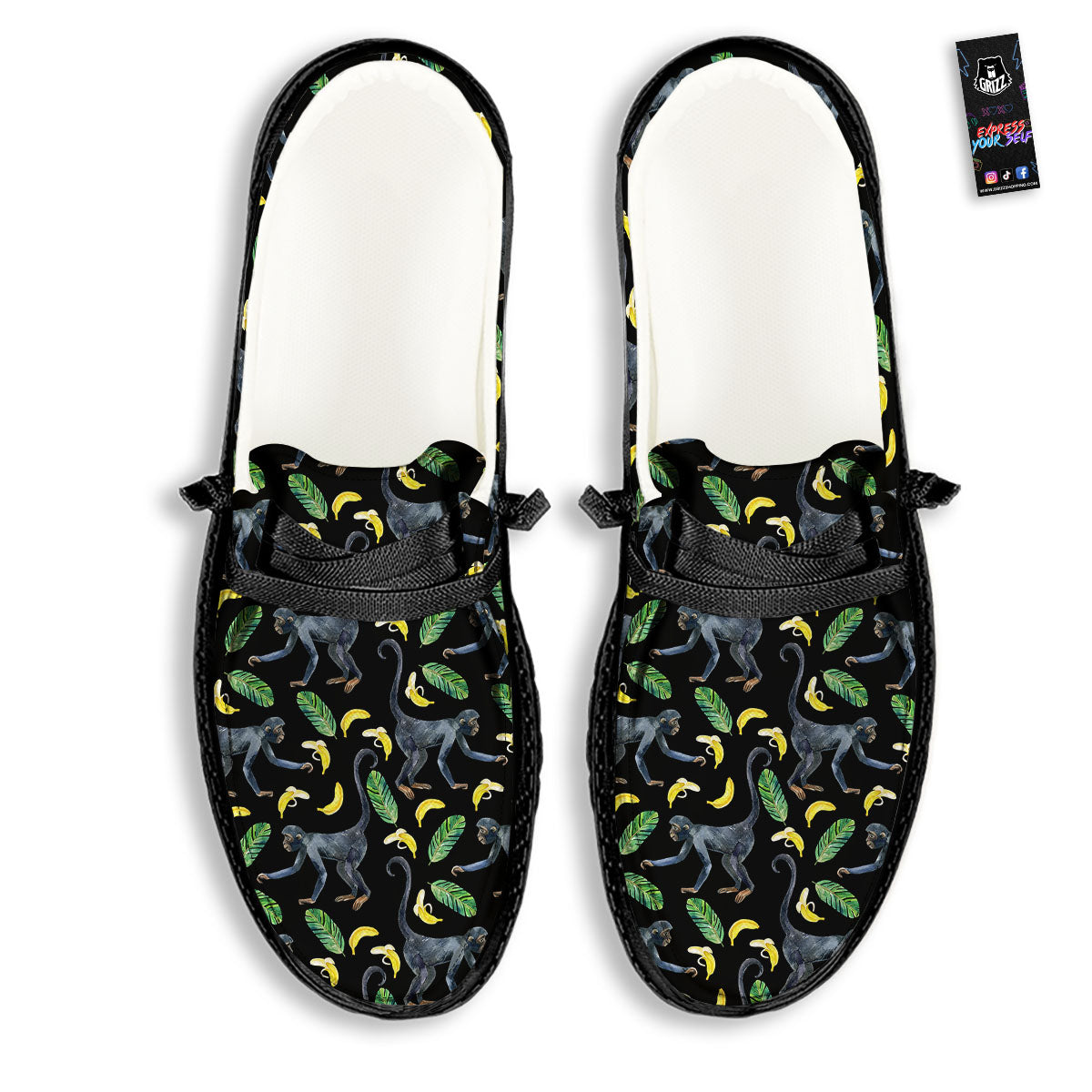 Banana Monkey Pattern Pattern Black Loafers-grizzshop