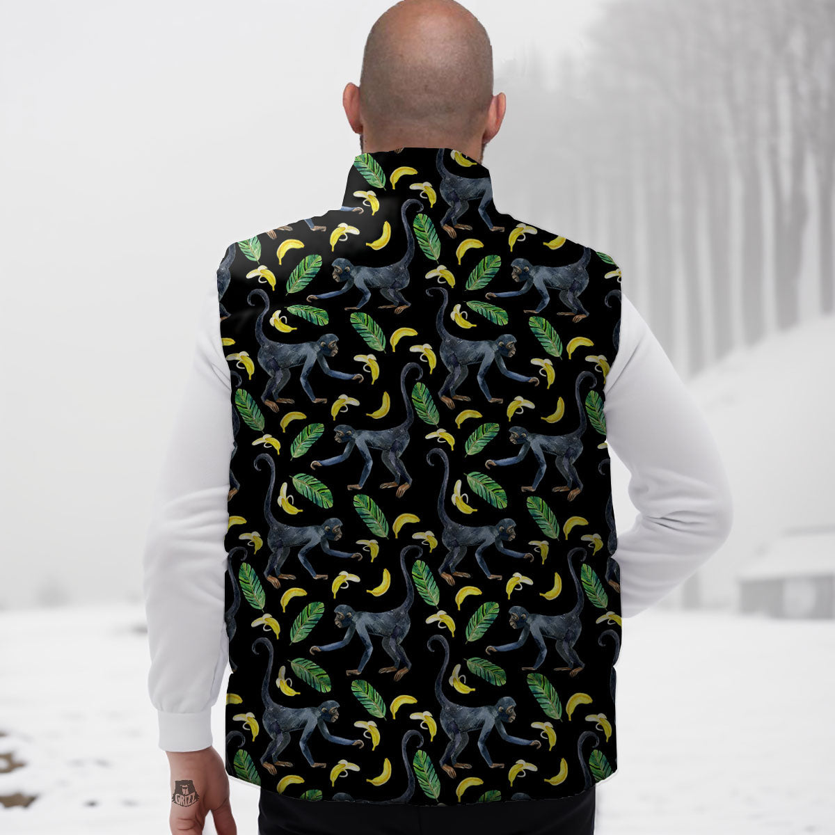 Banana Monkey Pattern Pattern Down Vest