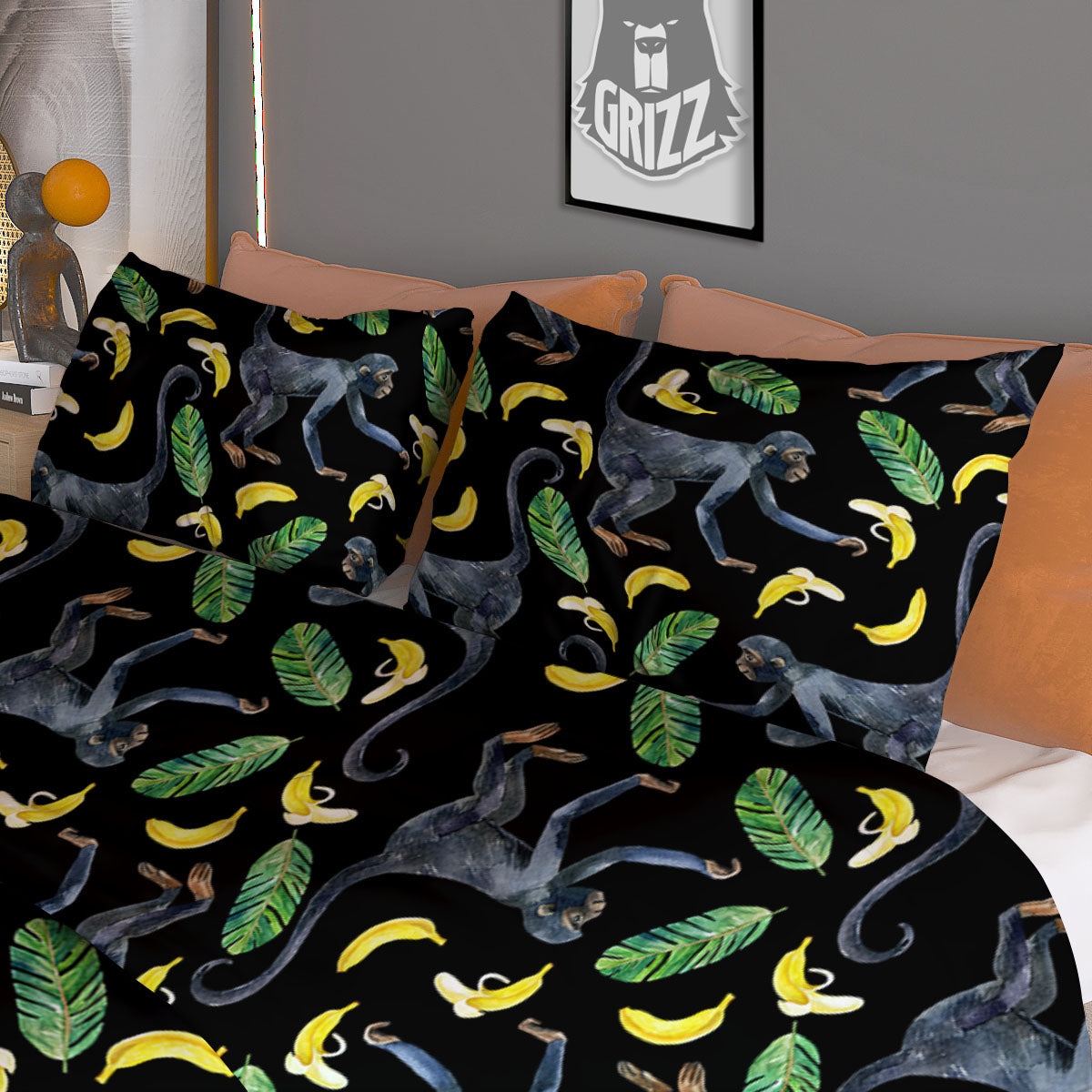 Banana Monkey Pattern Pattern Duvet Cover Bedding Set