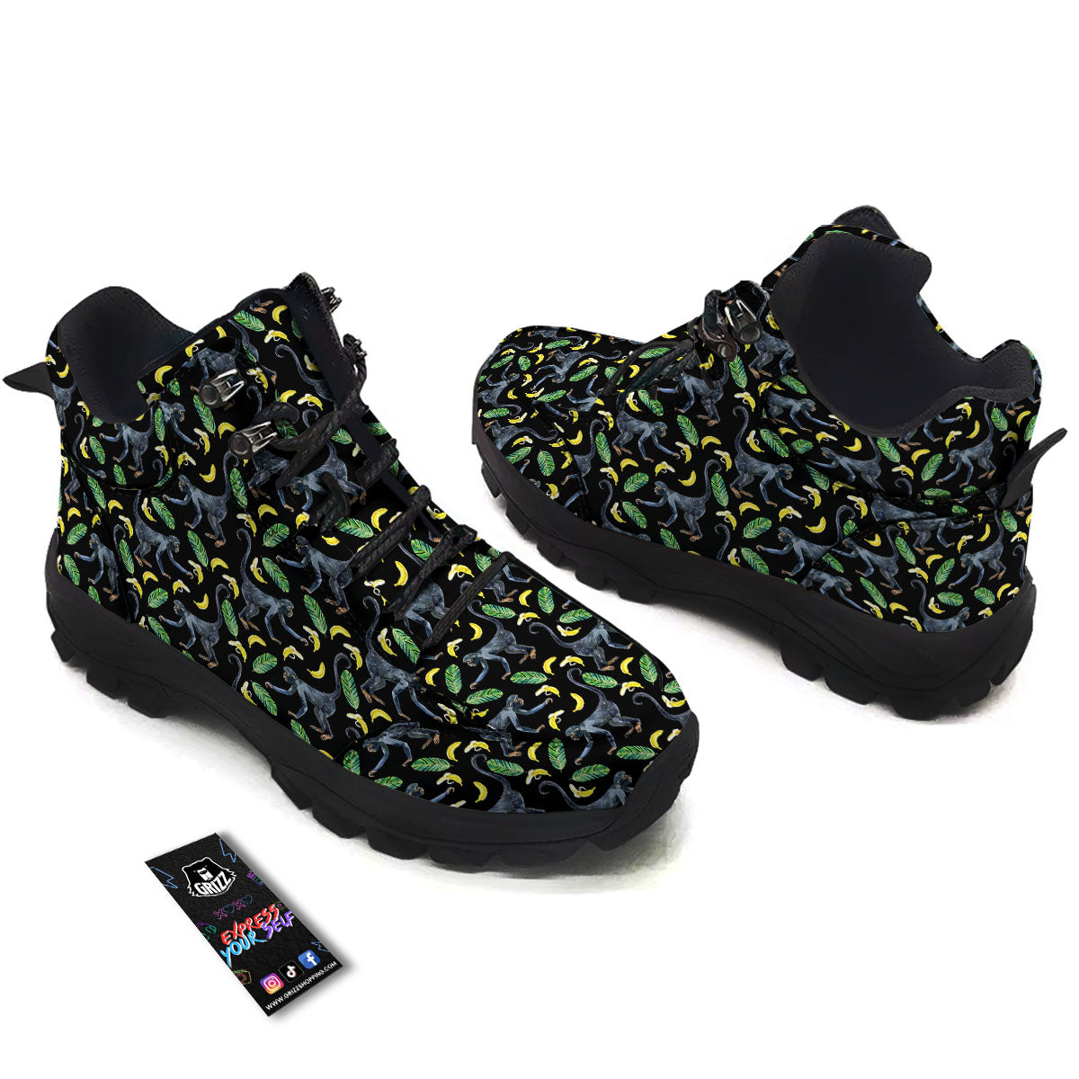 Banana Monkey Pattern Pattern Hiking Shoes-grizzshop