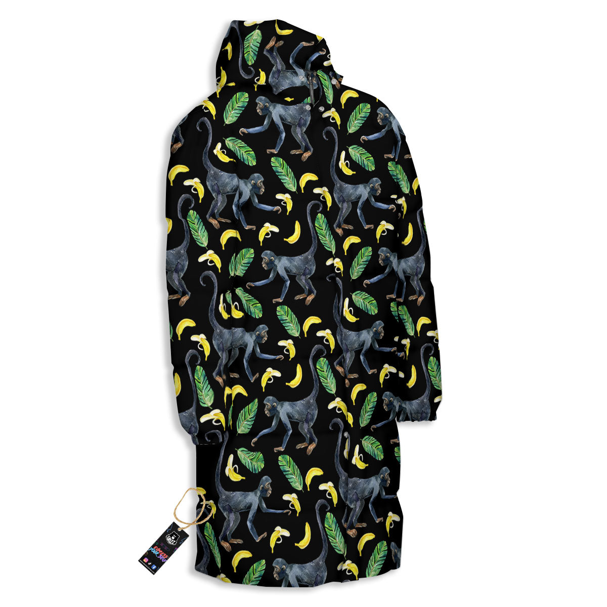 Banana Monkey Pattern Pattern Long Down Jacket-grizzshop