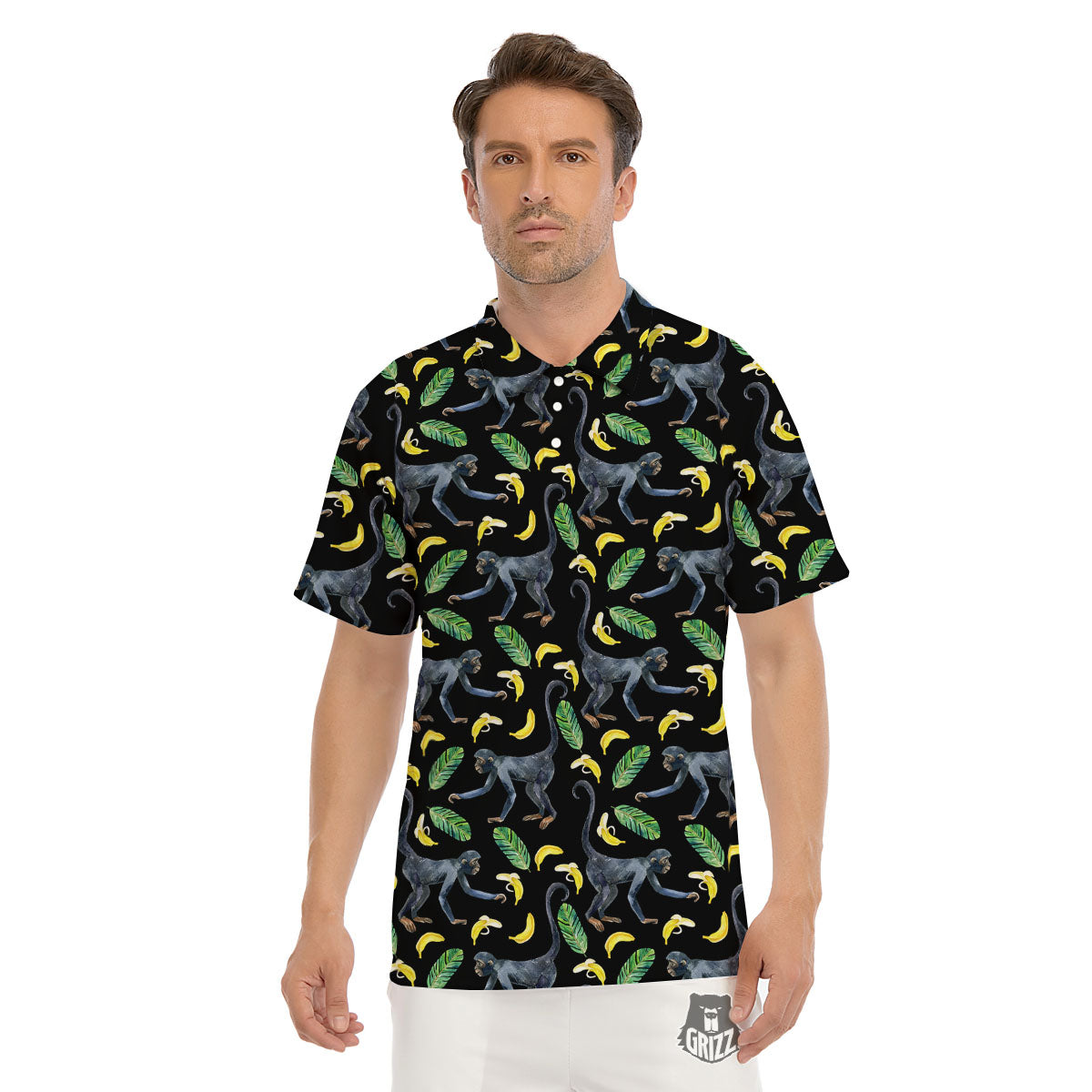 Banana Monkey Pattern Pattern Men's Golf Shirts-grizzshop