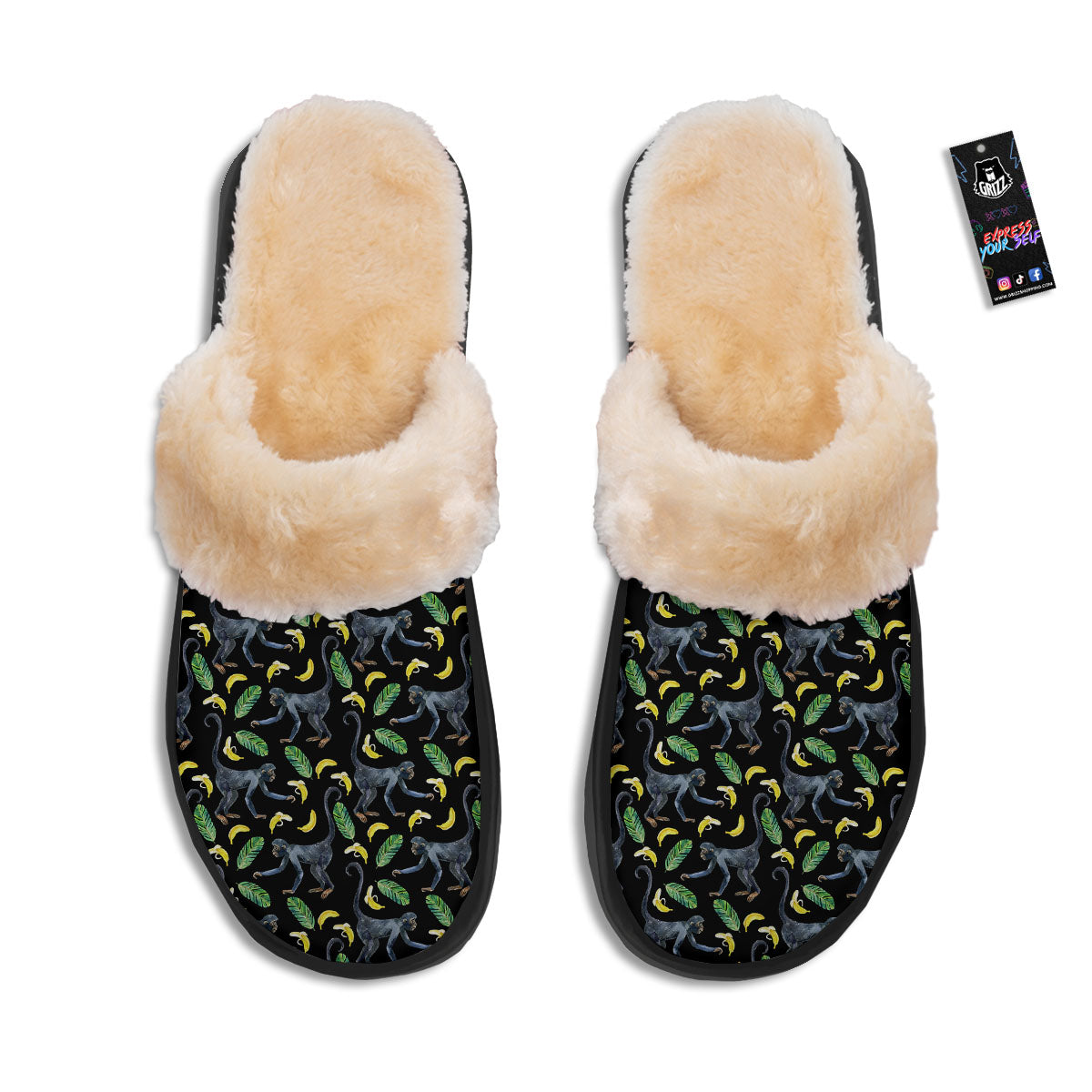 Banana Monkey Pattern Pattern Slippers-grizzshop