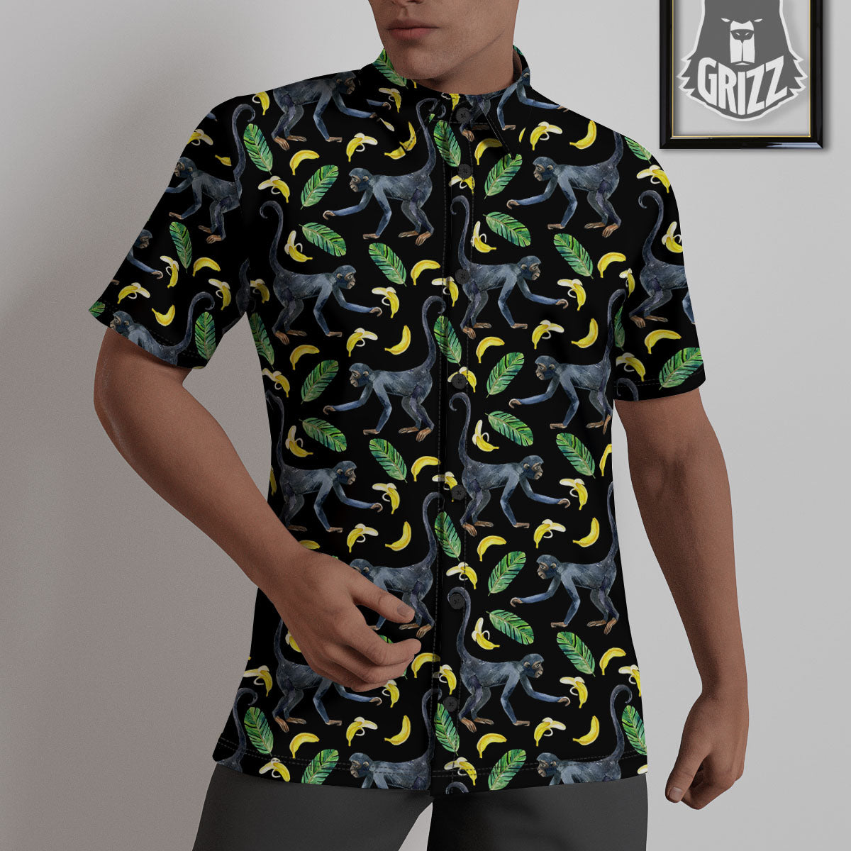 Banana Monkey Pattern Pattern Untucked Shirts-grizzshop