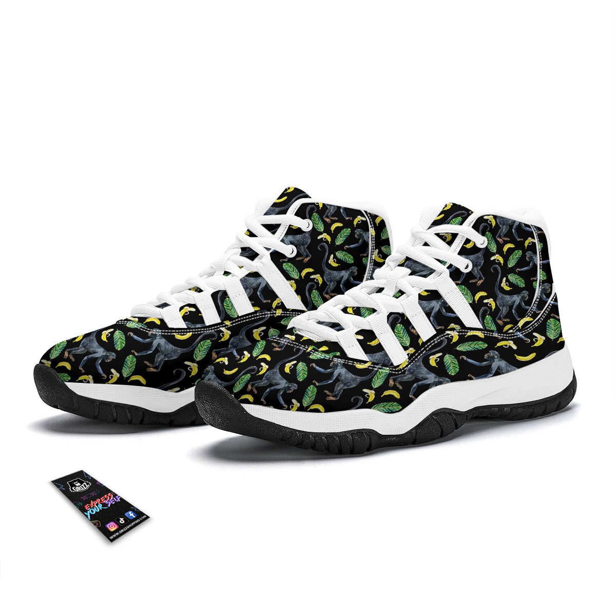 Banana Monkey Pattern Pattern White Bball Shoes-grizzshop