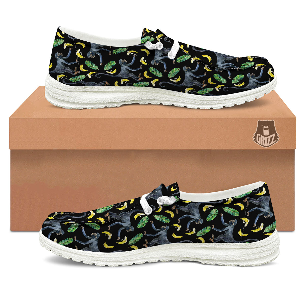 Banana Monkey Pattern Pattern White Loafers-grizzshop