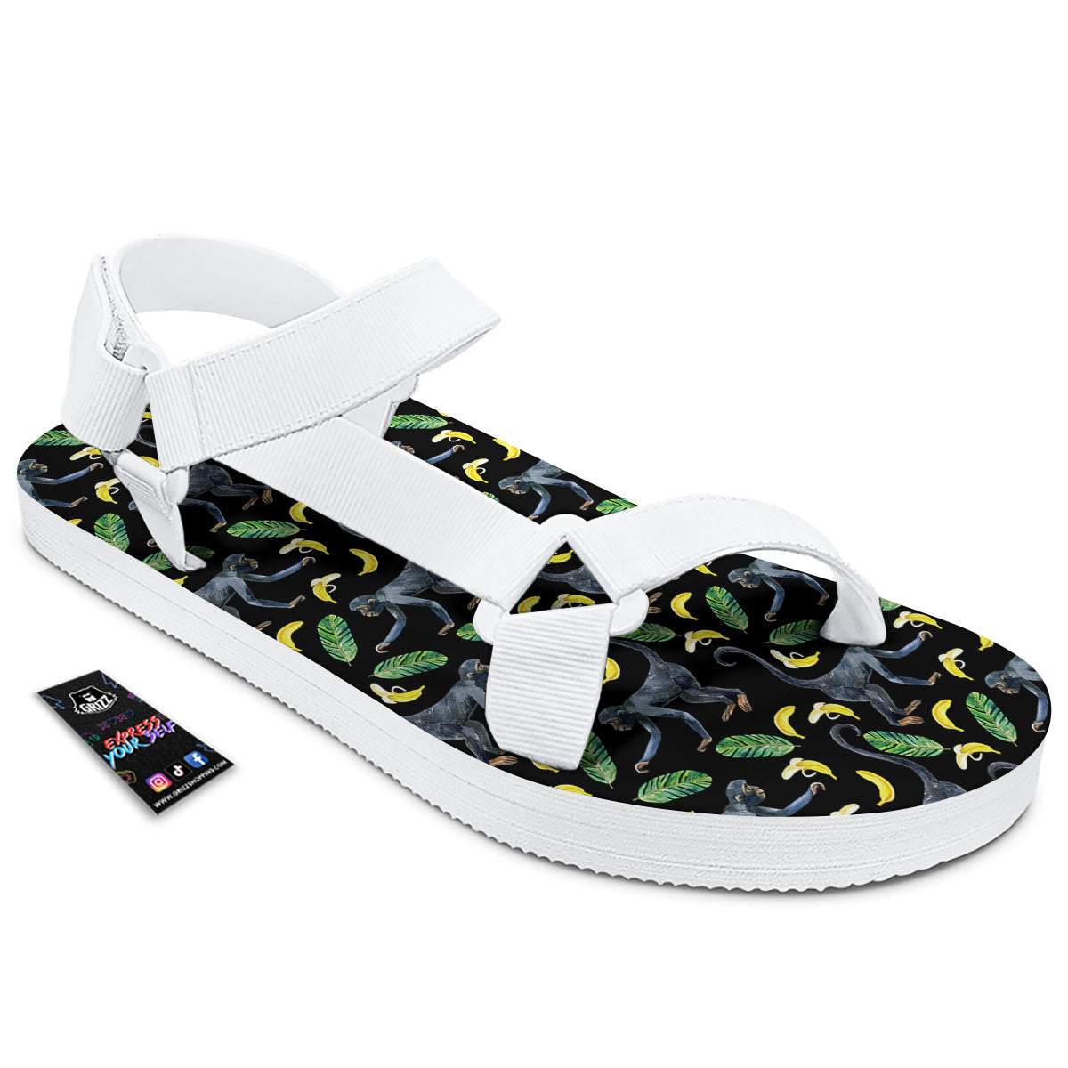 Banana Monkey Pattern Pattern White Open Toe Sandals-grizzshop