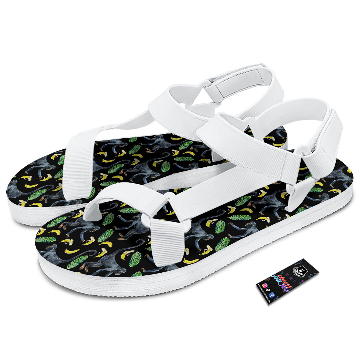 Banana Monkey Pattern Pattern White Open Toe Sandals-grizzshop
