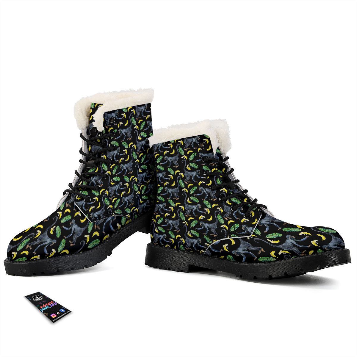 Banana Monkey Pattern Pattern Winter Boots-grizzshop