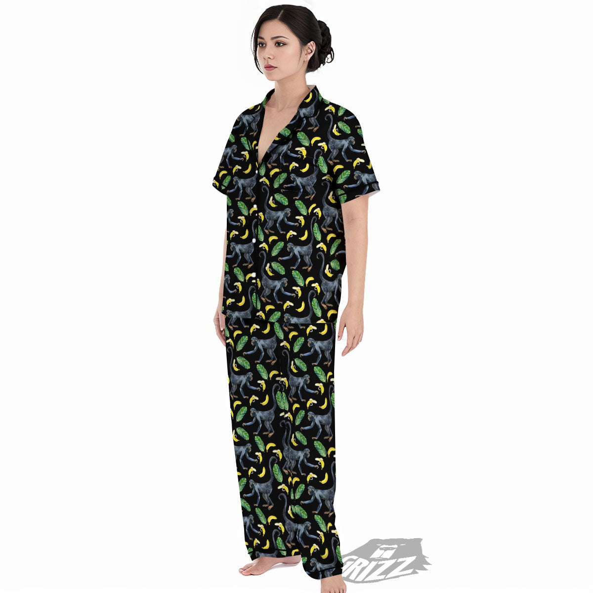 Banana Monkey Pattern Pattern Women's Pajamas Set-grizzshop