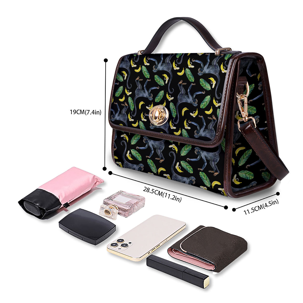 Banana Monkey Pattern Pattern Women's Satchel Bag-grizzshop