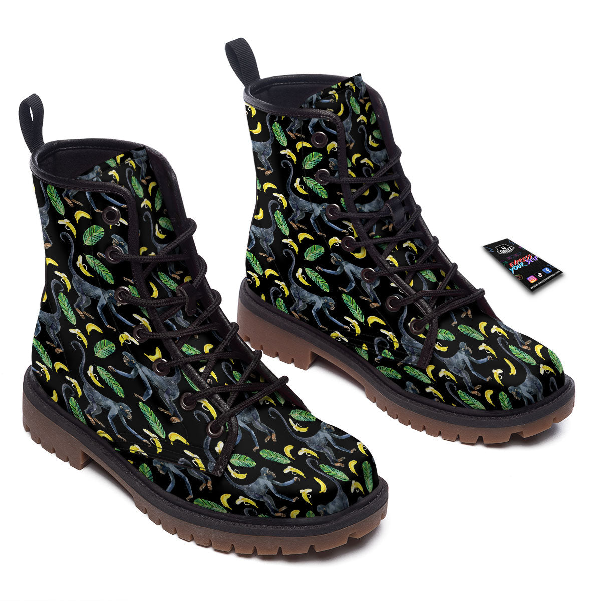 Banana Monkey Pattern Pattern Work Boots-grizzshop