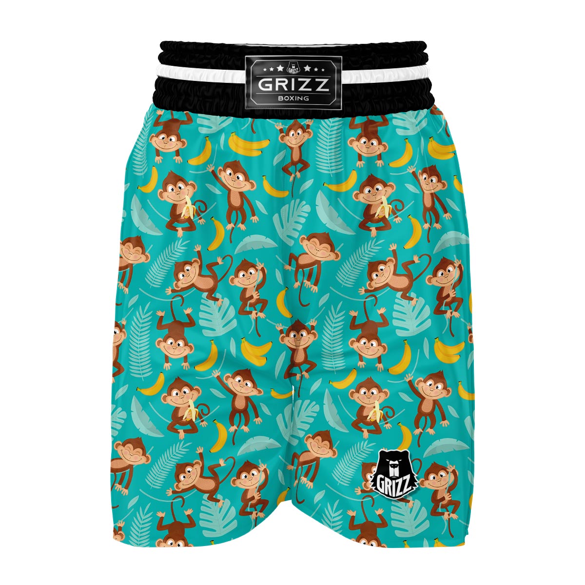 Banana Monkey Pattern Print Boxing Shorts-grizzshop