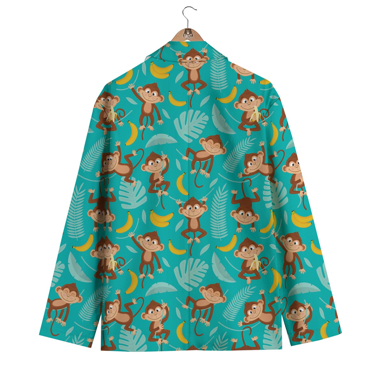Banana Monkey Pattern Print Men's Blazer-grizzshop